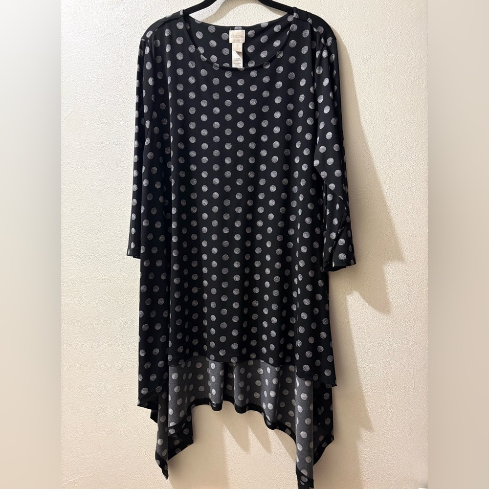 Closet clear out Chico's size 3  Black Tunic with Silver Polka Dots